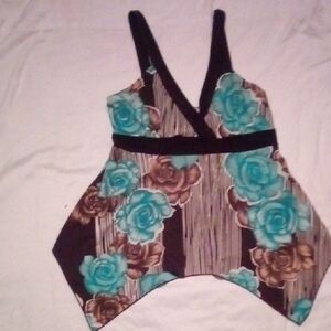 Lipstick Boutique Floral V-Neck Blouse - Blue, Brown